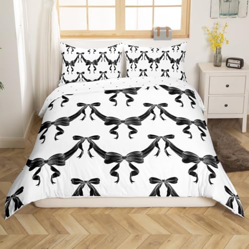 Housse de couette noeuds coquettes noir et blanc parure de lit super king size - 2