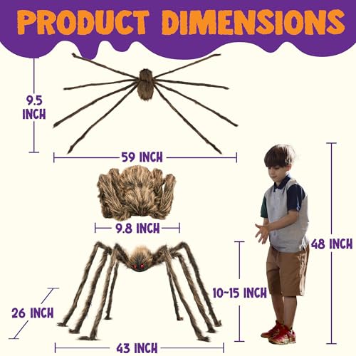 Image of JOYIN 5ft Halloween Spider Outdoor Decorations, Scary Giant Large Spider Props for Halloween Outside Decor, Indoor Party Supplies and Yard Lawn Decoration, Brown
