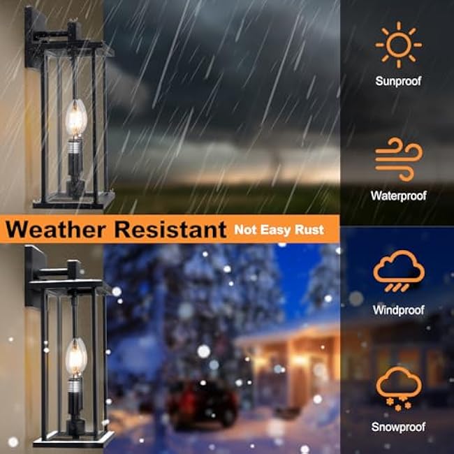 LuxiGlowra Large Outdoor Wall Light 16 Modern Black Wall Sconce Light Fixture