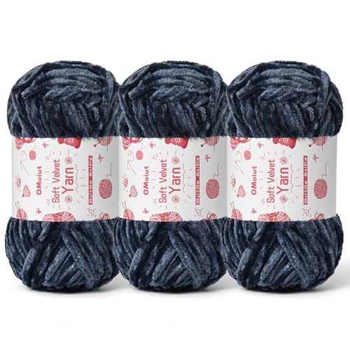Image of 3x100g Fluffy Velvet Chenille Yarn for Crocheting and Knitting, 3x87.4yd Baby Yarn for Crocheting Soft, Crochet Chunky Yarns Amigurumi Yarns (3 Navy Blue)