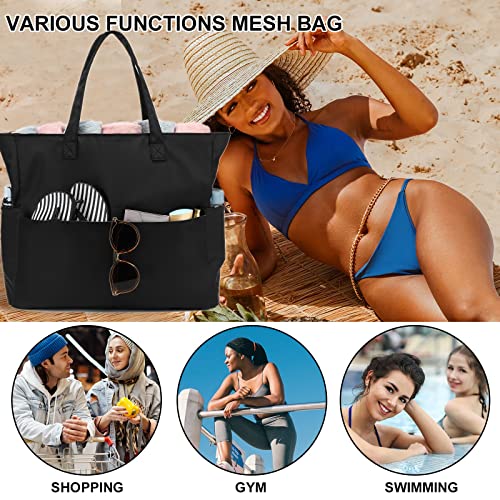 Waterproof Beach Tote Pool Bags For Women Ladies Extra Large Gym Tote Carry On Bag With Wet Compartment For Weekender Travel (M-Black) #TOP2