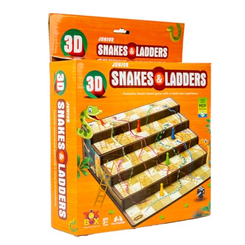 Image of 3D Snakes & Ladders Junior, MDF Wooden Ladder Shaped Board Game for Kids & Adults