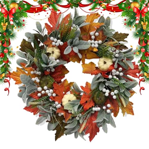 Couronne d'automne de porte aux feuilles d'érable et finitions soignées