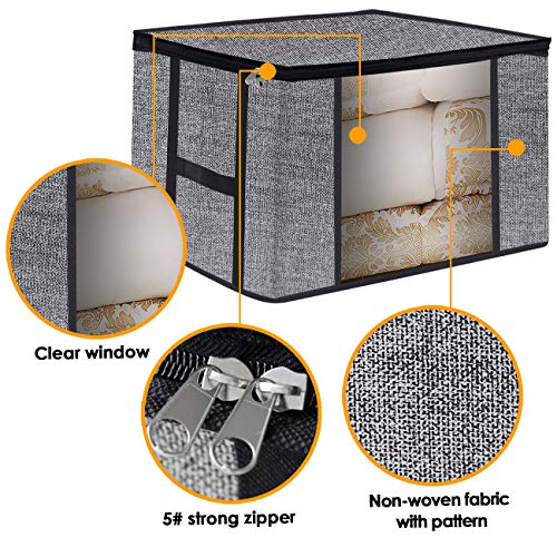 Comforter Storage Bags Blankets Containers, Large Breathable Clothes Closet Organizers, Create Extra Storage with Clear Window, Set of 2 Black