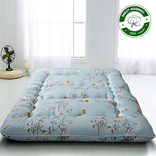 Rustic Floral Japanese Floor Mattress Futon Mattress, Memory Foam Foldable Bed Roll Up