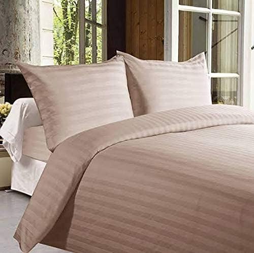 Harbell Home 300 TC Cotton Satin Double Queen Size Bedsheet with 2 Pillow Covers Plain Premium Platinum Superior Elegant Solid Stripes - 90 x 100 (Beige)