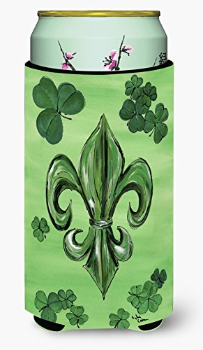Caroline's Treasures 8135TBC St Patrick's Day Fleur de lis Tall Boy Hugger Can Cooler Sleeve Hugger Machine Washable Drink Sleeve Hugger Collapsible Insulator Beverage Insulated Holder