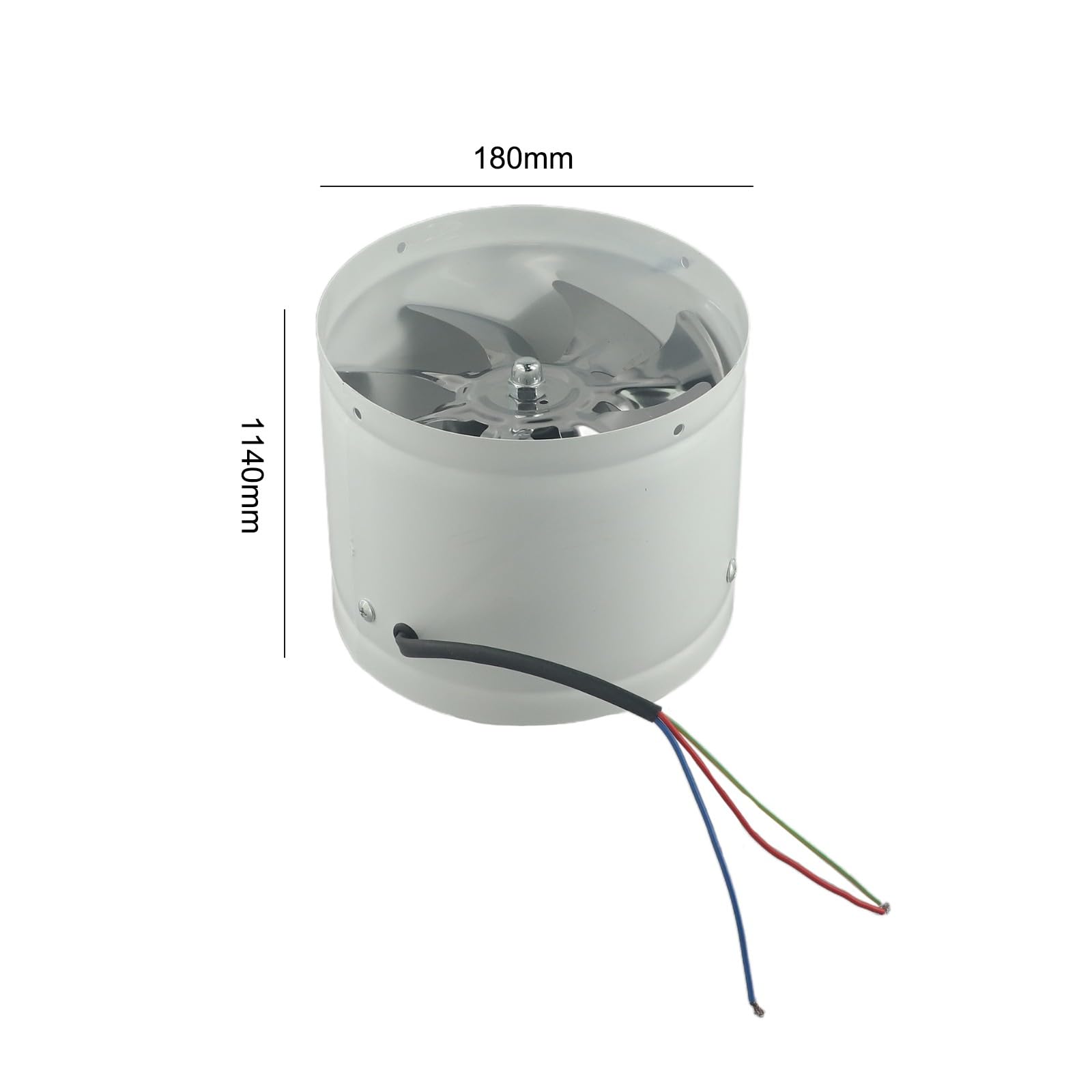 Ventilatore di scarico da 180 mm, 4,0 m³/min, silenzioso, per cucina, bagno, ufficio, adatto per tubi da 180 – 190 mm, 50 W, 220 V, alloggiamento in metallo (colore nero