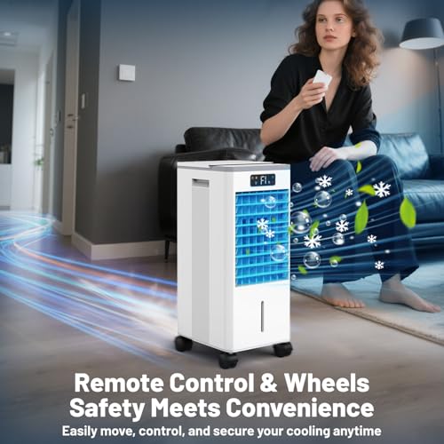 VeRosky Portable Air Conditioners, 3-in-1 Evaporative Air Cooler with Remote, 2-Gal Water Tank, 4 Modes & 3 Speeds, Quiet Windowless Swamp Cooler for Bedroom, Room, Office, Small Spaces(White)