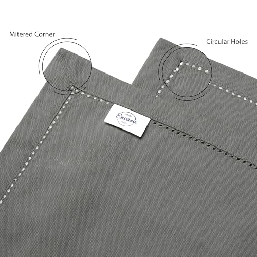 Image of Encasa XO Cotton Table Runner for 4 Seater, Hemstitched Grey