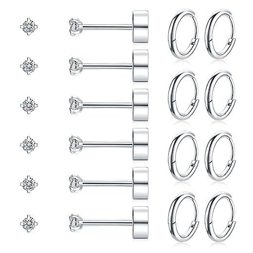 Earrings for Men Women, Funtopia 16 Pairs Stainless Steel Black Stud Earrings, Fashion Jewelry Piercing Cross Dangle Earrings Huggie Hoop Earrings Set