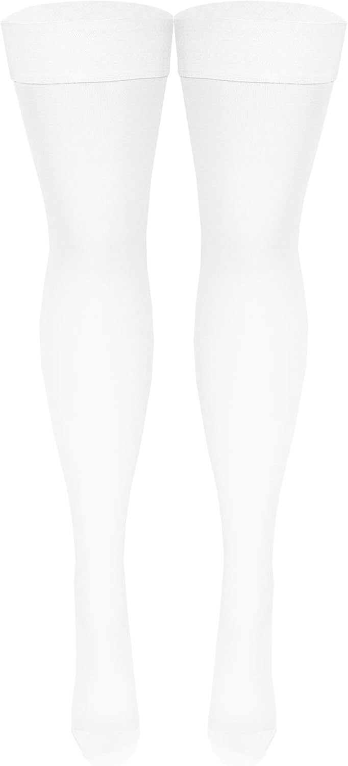 NuVein Medical Compression Stockings, 20-30 mmHg Support, Women & Men Thigh Length Hose, Closed Toe, White, X-Large - Image 4
