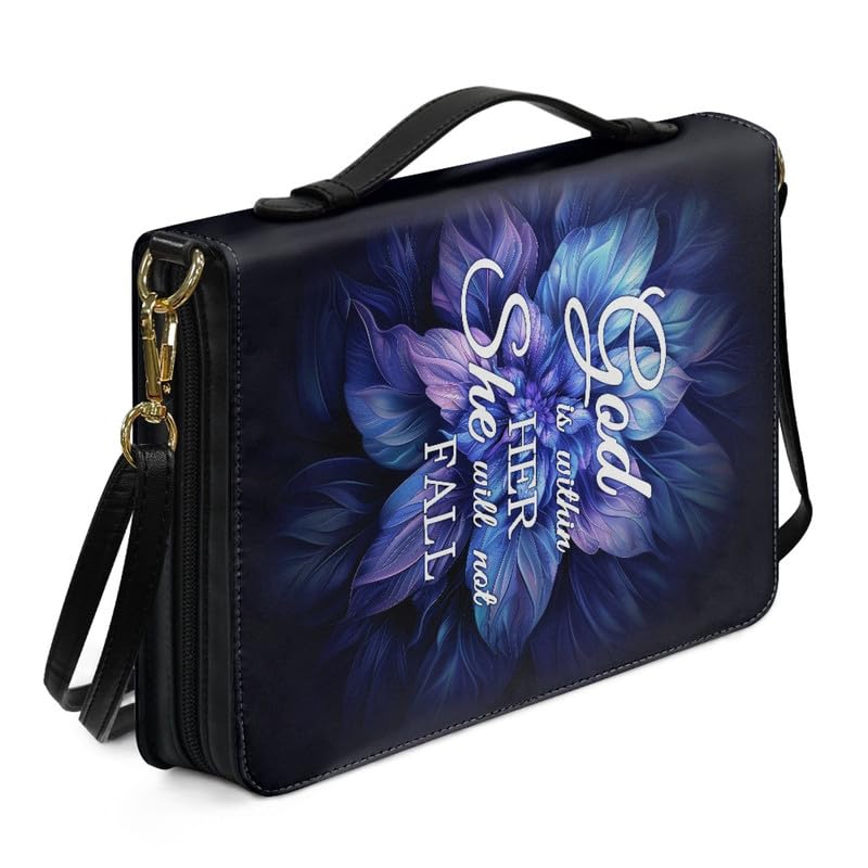 Kuiaobaty God Quotes Floral Print Church Bible Bag for Women Shoulder Strap, Abstract Flowers Bible Covers Bible Holder Gifts for Church Religious — image 1