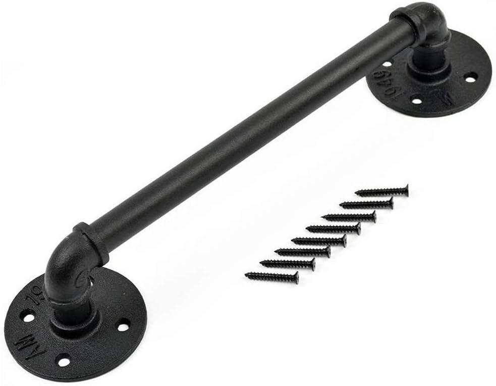 Staircase Handrail Rail Banister Kit,Stairs with Bracket for Indoor Outdoor Steps Railing for Disabled Elderly Kids Black Metal Wrought Iron/30Cm(1Ft)