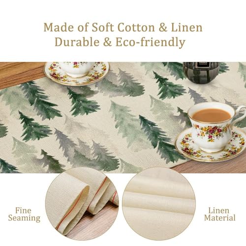Image of Green Forest Tree Table Runner Watercolor Fantasy Magical Woodland Landscape Nature Botancial for Tabletop Party Holiday 13x90 inch