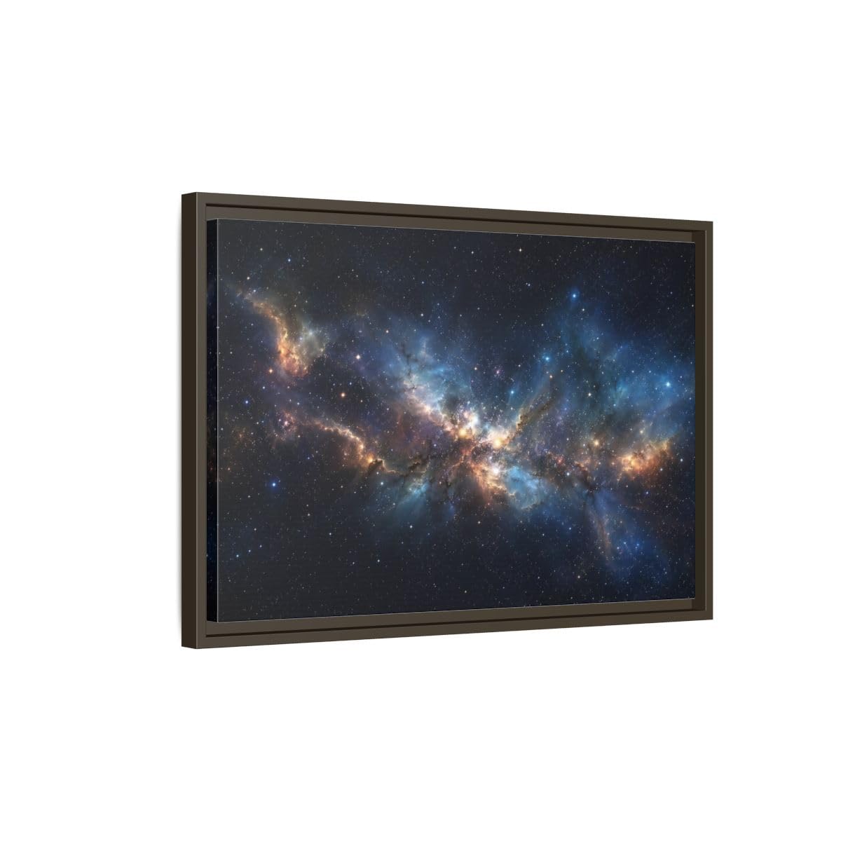 Science Fiction Nebula Blue And Orange Framed Canvas Wall Art Print – Modern Living Room Above Console Table 36×24 inch (90×60 cm) - Horizontal/Black / 1.25 inch (3 cm)
