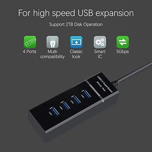 Image of 4 Ports USB 3.0 Hub HighSpeed Portable with Switches for Laptop /Notebook /PC /Mobiles /Tablets, 1Phone /Ipads, Computers, MP3 Players-Black Desktops, Laptops (4 Ports USB 3.0)