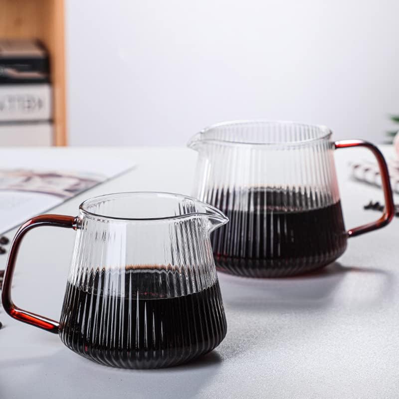 Coffee Press V-Shaped Spout Coffee Teapot Vertical Striped Coffee Pot Practical Glass Coffee Kettle Coffeeware Reusable About 350ml/500ml Pots(350ml)