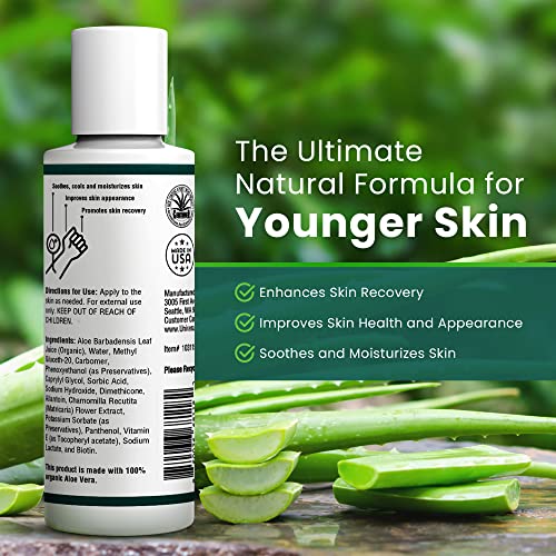 Organic Aloe Vera Gel, Freshly Cut - 4 Oz, Travel Size - No Coloring, Sunburn Relief, Cools Skin After Sun, Moisturizer #TOP7