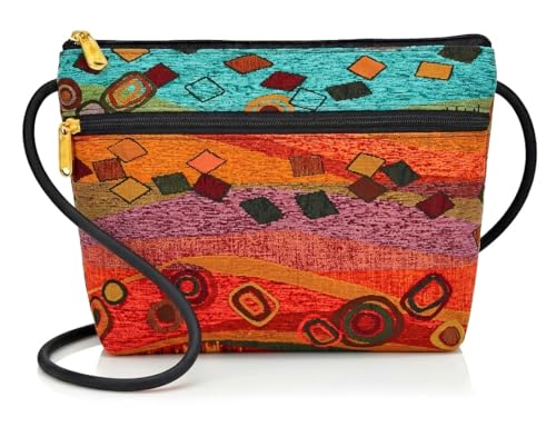 Image of Danny K. Women's Tapestry Zipper Purse Crossbody Handbag, Adjustable Cord, Handmade in USA