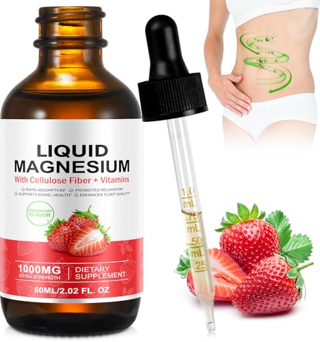 Magnesium Glycinate Liquid - 1000 MG Extra strength High Potency Magnesium Glycinate Taurate Complex Supplement to Support Stress Relief Relaxation Muscle Sleep Support - Strawberry Flavor (60ml)