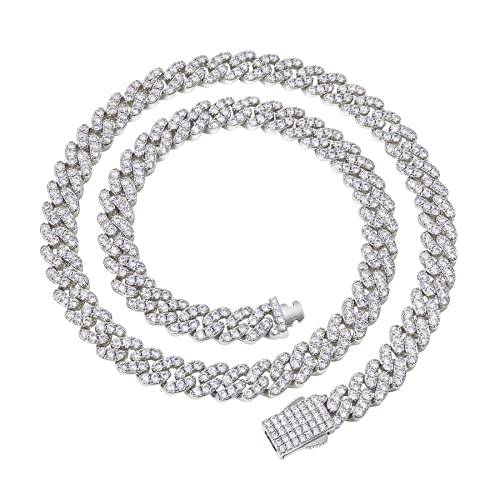 Image of Iced Classic Spring Clasps 9mm Cuban Link Chain Necklace /Bracelet, Everlasting Shine 14k Gold /Silver Plated Diamond Choker, Prong-Setting 5A Cubic Zirconia Hip Hop Jewelry For Men Women with Gift Box
