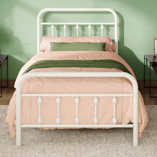 Allewie 14 Inches Twin Size Metal Platform Bed Frame with Victorian Style Iron-Art...