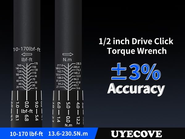 Image of 1 /2-Inch Drive Click Torque Wrench, Dual-Direction Click Professional Torque Wrench 10-170FT.LB /13.6-230.5N.M, Dual Range Scales Graduated in FT.LB and N.M, Blue