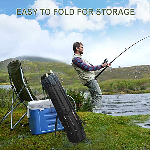 LEADALLWAY Portable Fishing Rod Case - Durable Folding Oxford Fabric Tackle Carry Bag - Multifunction, Large Capacity, Waterproof - Holds 5 Poles