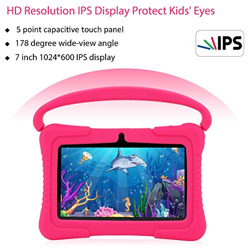 Veidoo Kids Tablet, 7 Inch Android Tablet Pc, 1Gb Ram 16Gb Rom, Safety Eye Protection Screen, Wifi, Bluetooth, Dual Camera, Educational, Games, Parental Control App, Tablet With Silicone Case(Pink) #TOP3