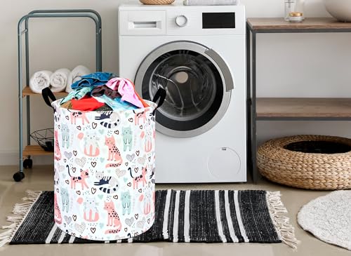 Image of Kids Laundry Hamper Clothes Gift Basket Storage Laundry Baskets Organizer Bin with Handles for Nursery Room (Cat)