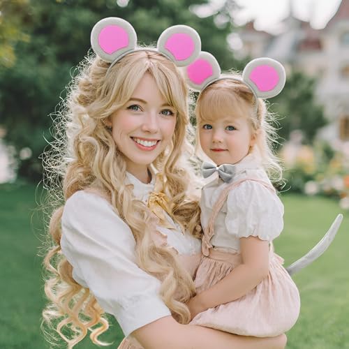 CATMEYE Maus Ohren Haarreifen Set, Tier Kostüm mit Schwanz, Verkleidung für Kinder, Party, Karneval (Grau)