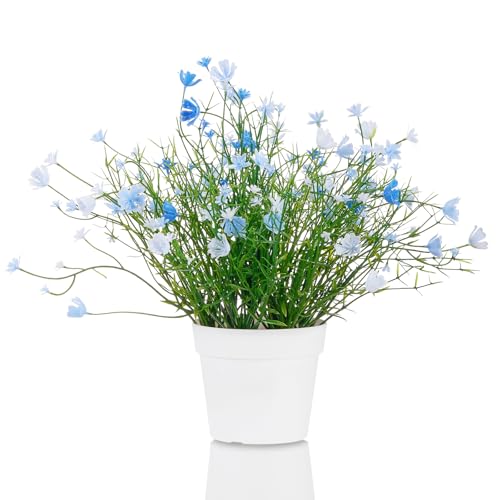 Blafrozzing Artificial Babys Breath Potted Fake Plants with Flowers Faux Plants Indoor for Home Office Bookshelf Table Room Decor (Blue)