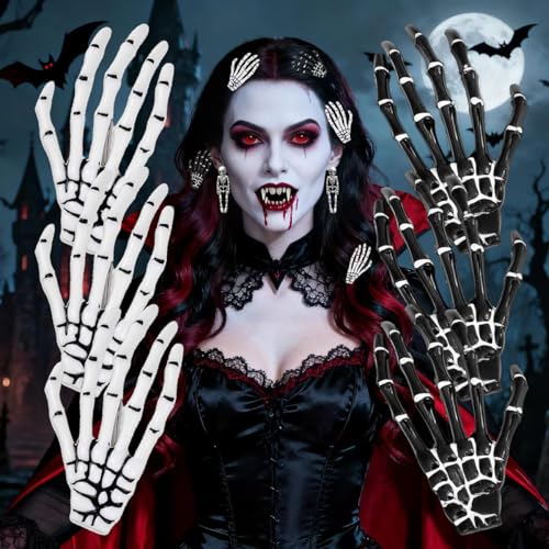 Halloween Hair Clips Skeleton Hands Bone 6Pcs White and Black, Punk Rock Horror Alligator Barrettes Hair Clip for Women Girls Hair Accessories(Hairpin, 6 Pcs) - image 1