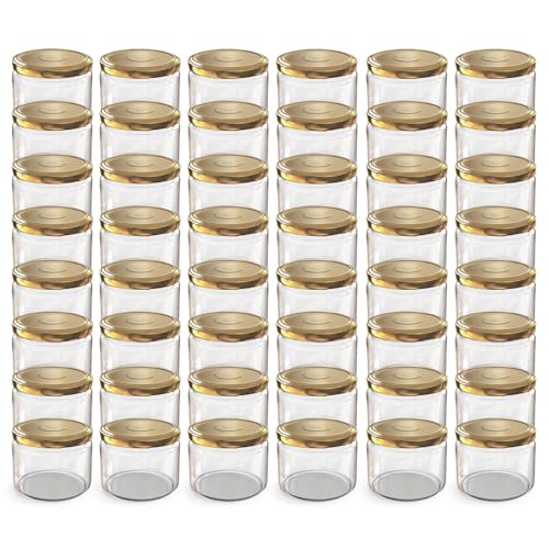 Oputec Lot de 48 bocaux de 282 ml avec couvercles à visser dorés – Parfaits pour les confitures, les confitures et plus encore, petits bocaux avec...