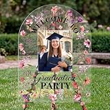 Yousoontic 3 Pcs Graduation Party Welcome Sign with Photo Frame Set 18x24' Acrylic Wildflower Yard Sign with Easel Stand 24.6ft Flower Garland Senior High School College Decor for Graduation Party