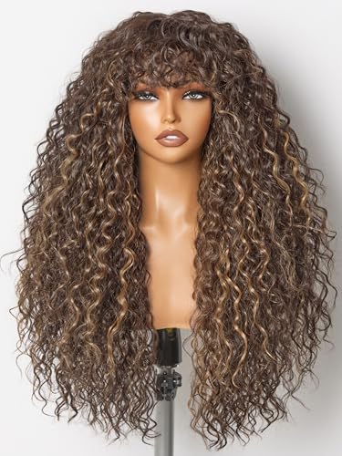 GORGIUS Veralux Blend Human Hair Highlight Brown Curly Wig with