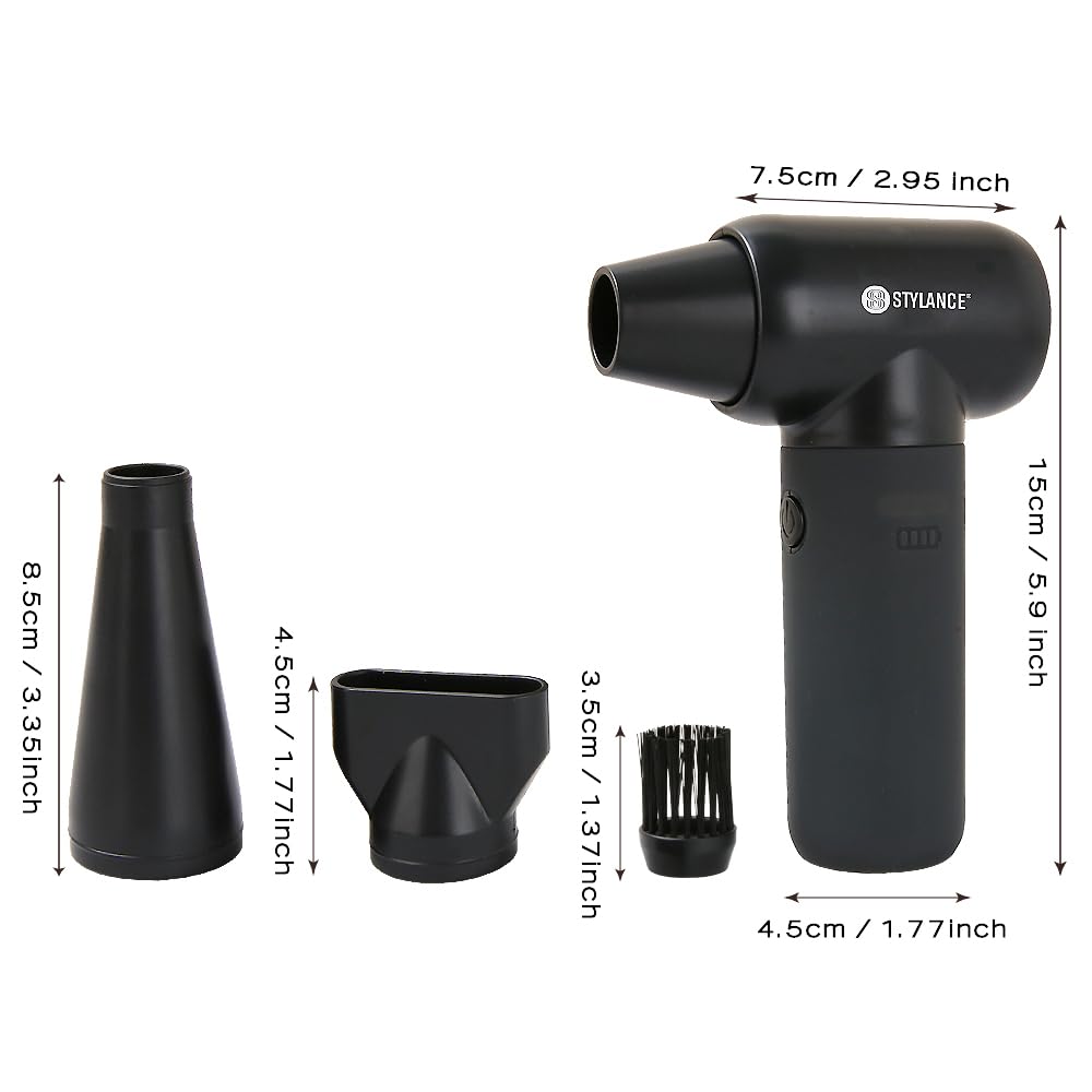 STYLANCE Compressed Barber Air Duster,110000RPM Portable Hand Held Mini Fan, for Cooling, Cleaning,Salon,Home, Type-C Charging, Black