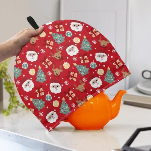 Image of Hudotybom Xmas Santan Claus Tea Pot Cozies Father Christmas Teapot Dust Cover Insulated Warmer Tea Cozies with Extra Thick Wadding