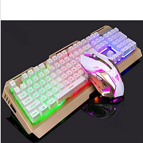 Preisvergleich Produktbild TD Mechanischer Maus- und Tastatursatz, verdrahtete Maus, Notizbuch, Tischrechner, Spielbürohaus (Farbe : Gold)