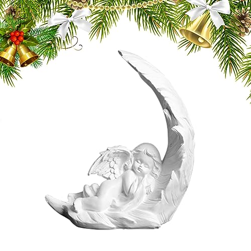 Figura de ángel durmiendo – Adornos de ángel de res – Linda estatua de ángel durmiendo tranquilamente en una pluma, adorno conmemorativo de ángel durmiente para dormitorio, guardería, estante de