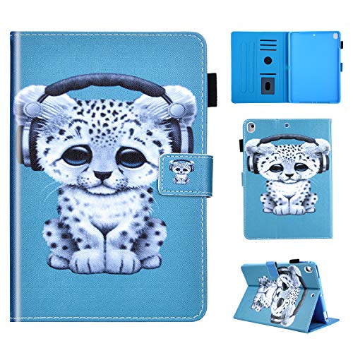 Robinsoni Case Compatible with iPad 5/6 / 7/8 / 9 Tablet Case Cute Cartoon Printed PU Leather Cover Auto Sleep/Wake Feature Kickstand Card Holder Tablet Folio Flip Magnetic Closure Case,Leopard
