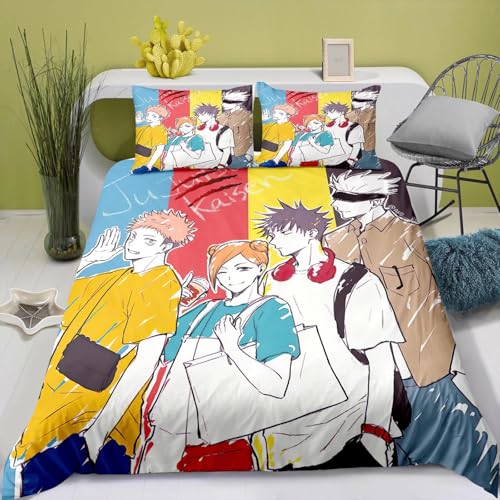 YJYP 3D Print Anime Bedding Sheet Sukuna Satoru Twin King Queen Full 3pcs Quilt Cover Pillow Cases Set