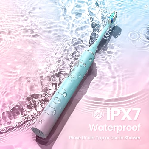 YUNCHI Elektrische Zahnbürste, Schallzahnbürste für Erwachsene & Kinder - 40000 VPM, USB-C Aufladbar, 5 Putzmodi mit Intelligente Merkfunktion, 8 Bürstenköpfe + Reiseetui, Blau – Bild 7