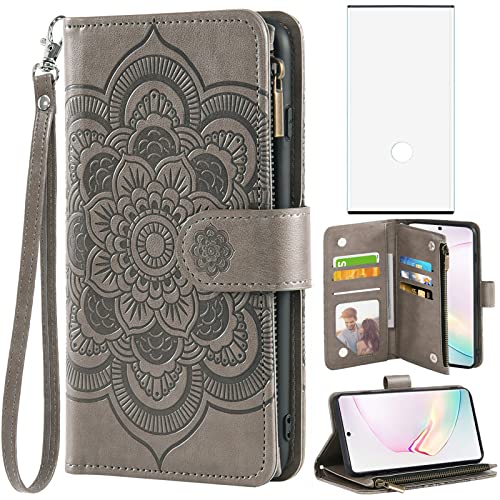 Housse cuir PU pour Samsung Note 10+ aux finitions Mandala et protection d'écran