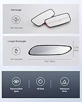 WildAuto Rectangular Blind Spot Mirrors, 360° Adjustable HD Wide Angle, Universal Car Adhesive, 2 Pack Safety Essential