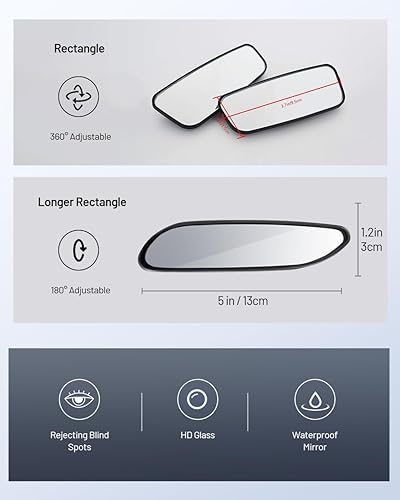 Miniatura 2 de WildAuto Espejo de Punto Ciego, Ángulo de Visión Horizontal Amplio de 5", el Espejo Lateral de Punto Ciego Puede Ajustarse Hacia Arriba y Hacia