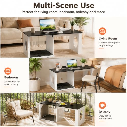 Image of WLIVE Coffee Table-Cat House with Cat Scratcher Pad + Ball, White