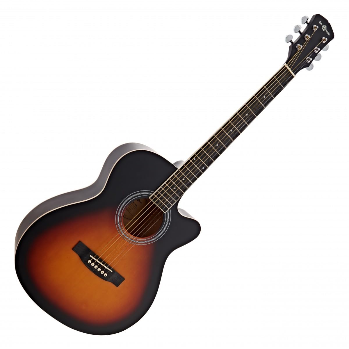 Chitarra acustica Cutaway Singolo di Gear4music, Sunburst | Costruzione in tiglio per un tono brillante ed equilibrato, manico a C comodo, cutaway per accesso completo alla tastiera