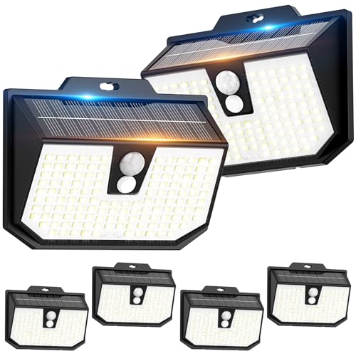Image of Yolsunes 6 Pack Outdoor Solar Lights Motion Sensor, Solar Security Fence Wall Lights 3 Modes, 132 LED Garden Lights Solar Powered Waterproof IP65 for Outside Front Door Yard Garage Cool White 6000K